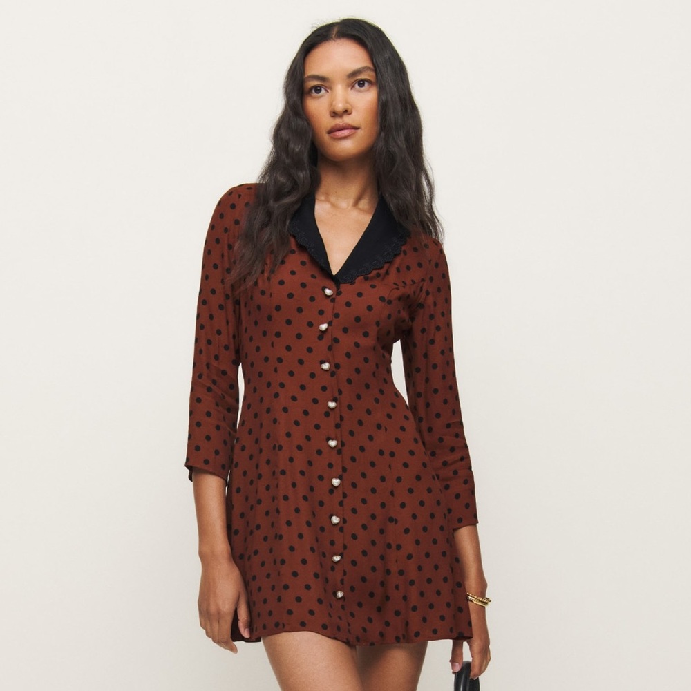 REFORMATION Galene Dress in Fig Jam Dot - Picture 3 of 12